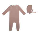 MINILABEL 2PC FLORAL WREATH FOOTIE WITH BONNET SET